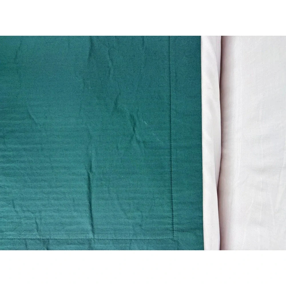 Set of 6 Forest Green Pleated Cotton Placemats with‎ Red Embroidered Trim Trim